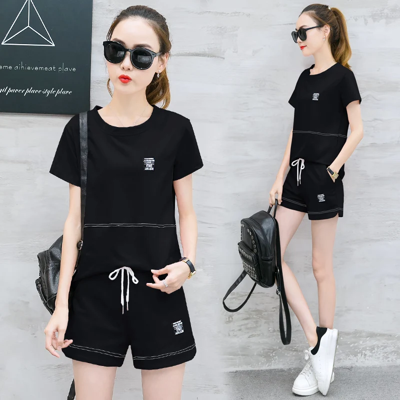 

leisure suit loose big yards short sleeve sweatshirt hoodie & shorts 2018 summer clothes two-piece outfit women student school
