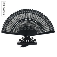free shipping 1pcs black round geomitric pattern carved full bamboo folding hand fan home decoration accessories