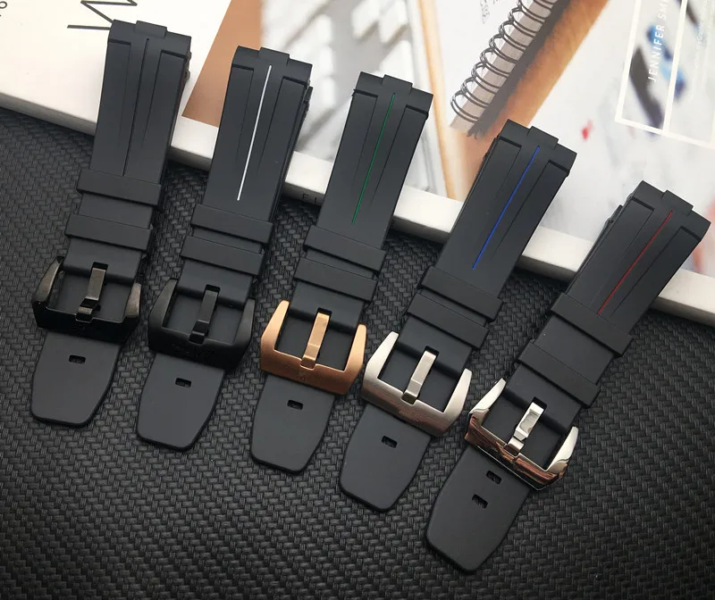 Высокое качество Черный 24 мм резиновый силиконовый ремешок водонепроницаемый с