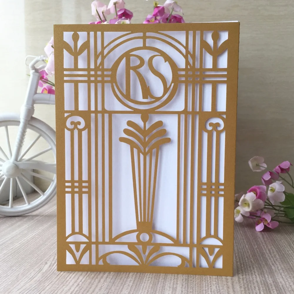 

100pcs/lot Pearl paper Wedding Invitations Card Lace Favor Print Card Industrial Theme Style Party Invitations Party Decoration