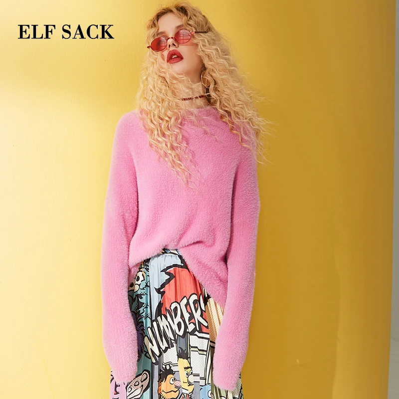 ELFSACK Winter Woman Sweater New Casual Turtleneck Full Women Pullovers Solid Loose Stylish Femme Sweaters Warm Oversized Tops | Женская
