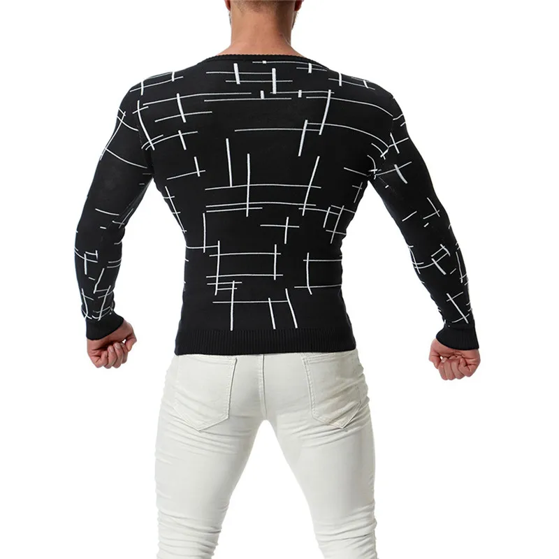 

Men British Style Line Pattern Slim Sweater Casual Men Round Neck Spot Knit Bottoming Shirt Sweater For Nice New Male Pullover