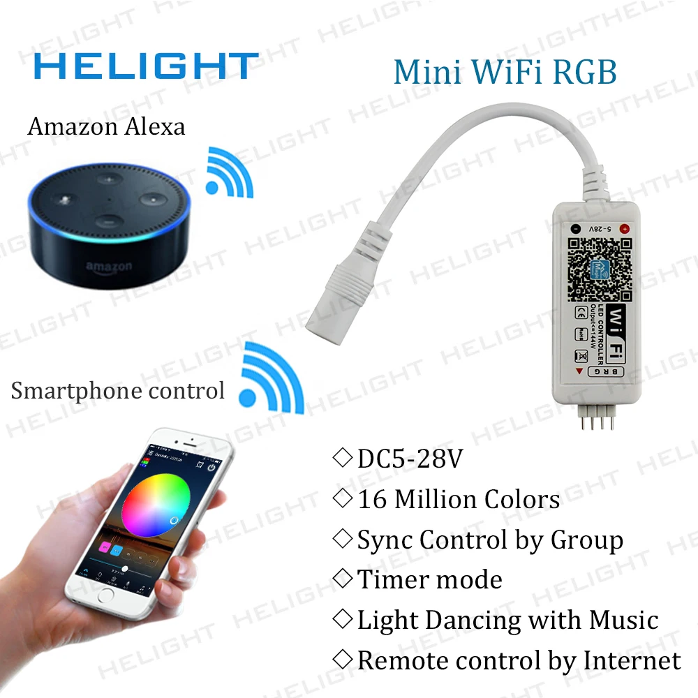 Wifi RGB музыкальный контроллер Alexa Google Home Phone 12A WIFI управление iOS/Androi для 5050 3528
