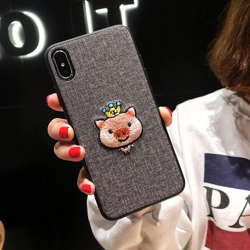 Бесплатная доставка вышитая Корона свинья мобильный чехол для IPhone6 6 sPlus 7 8 Plus