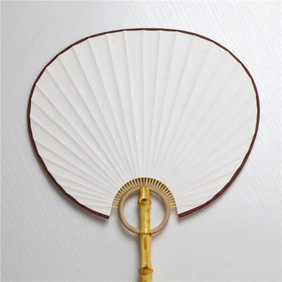small round white Винтажный вентилятор для рисовой бумаги с ручкой, белый, красный, черный, традиционный вентилятор для рукоделия, для взрослых, сделай сам, живопись, китайский бамбуковый корень, декоративный вентилятор, подарок - Цвет: small round white
