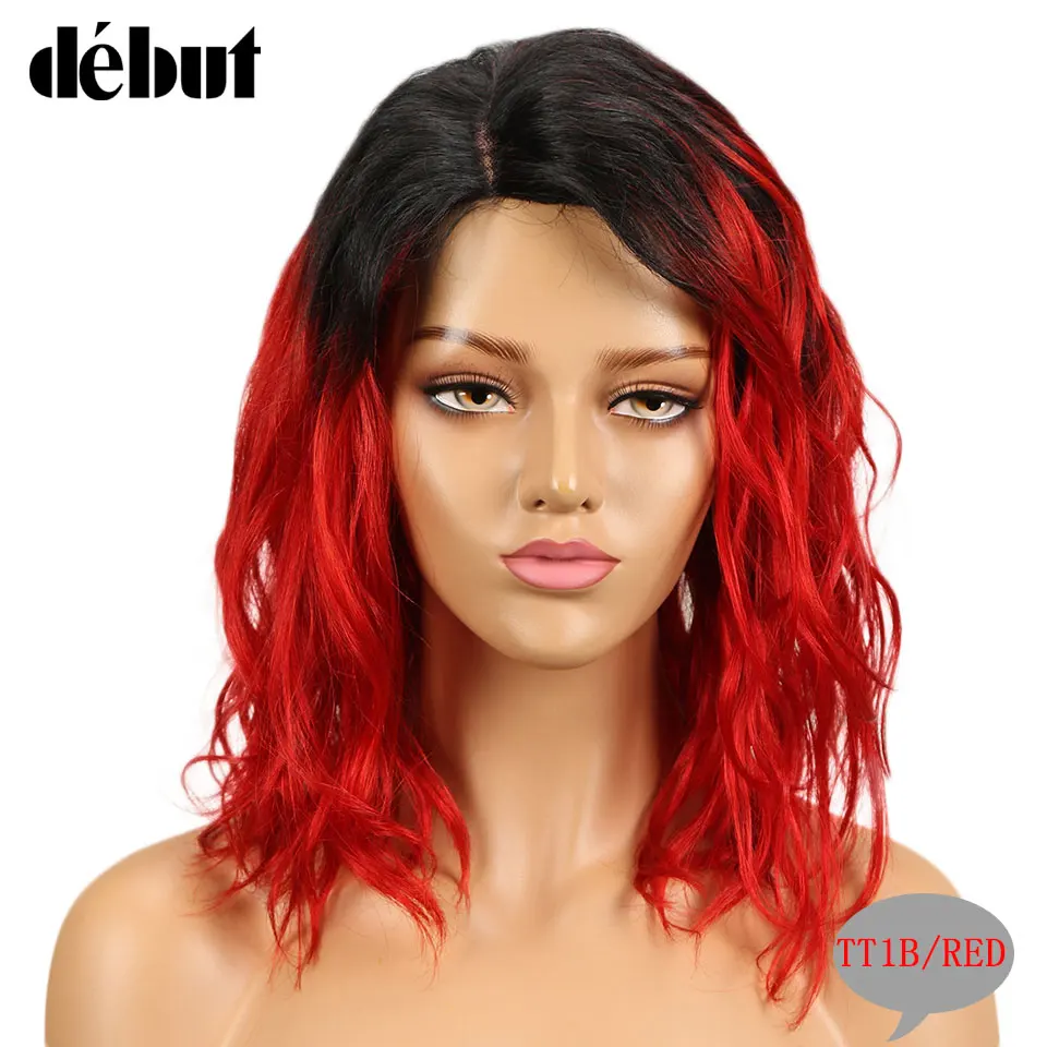 Debut Hair Wigs For Black Women Remy Curly Wavy Human Hair Wigs Brazilian Ombre Hair Part Lace Wig Free Shipping - Цвет волос: TT1B-RED