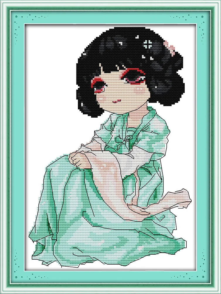 

Hanfu girl cross stitch kit cartoon 14ct 11ct count pre print canvas stitching embroidery DIY handmade needlework