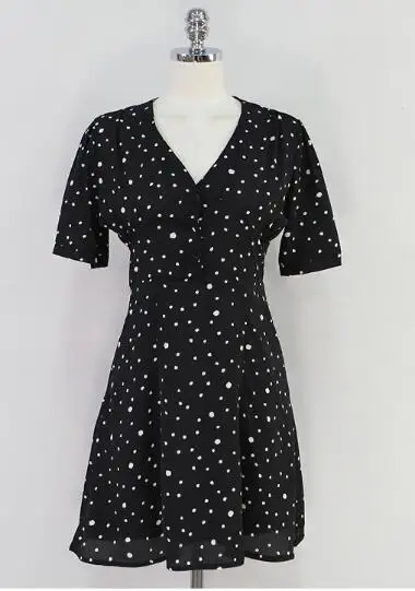 Black Милые мини-платья для женщин, розовые, в японском стиле, дизайн, милая одежда для свиданий для девочек, консервативный стиль, черные шифоновые в горошек, туника, платье 5153 - Цвет: Black