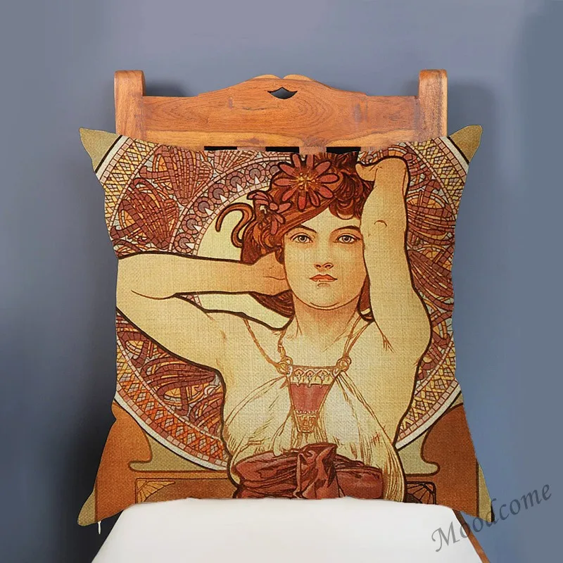 Винтажная Европейская художественная Nouveau Mucha галерея декоративная подушка для