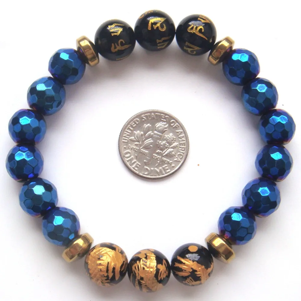 2019 1 шт. синий граненый гематит камень ручной дракон Тибетский 6 слог четки для