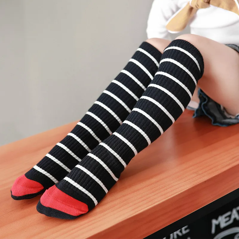 Осенне зимние хлопковые носки до колена для маленьких девочек теплые черные