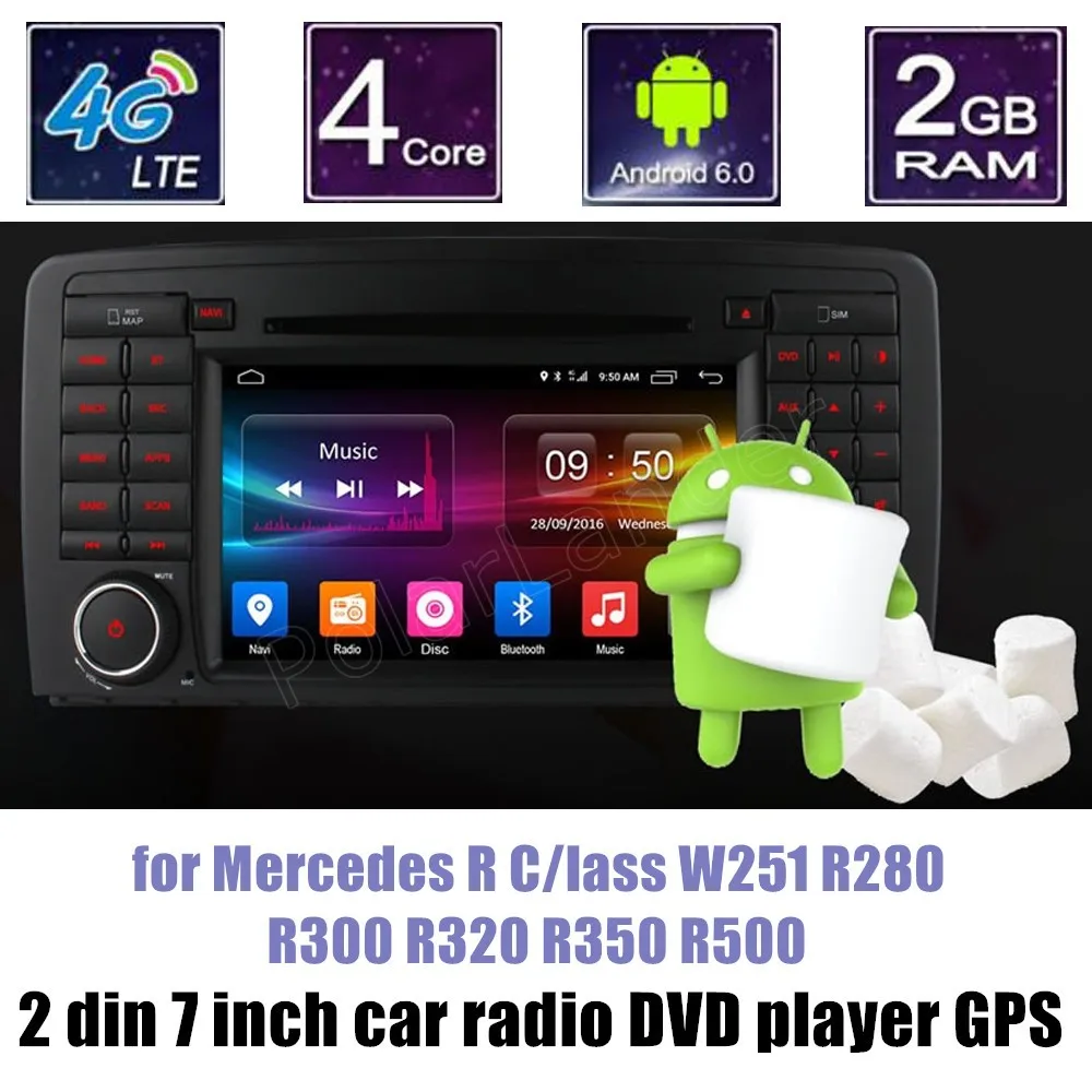 Четырехъядерный 7 дюймов 2 Din Автомобильный dvd плеер Android 6 0 GPS для BENZ R Class W251 R280 R300 R320