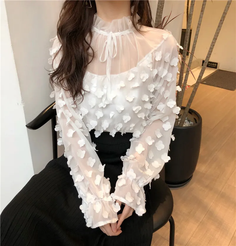 Szykowny белая блузка Для женщин рубашки Chic корейской моды Костюмы blusas водолазка