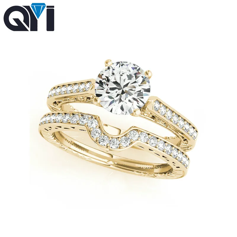 QYI 925 Sterling Silver Solitaire Ring Sets Round Cut Channel Set Bridal Jewelry For Women Cubic Zirconia Engagement Rings | Украшения и