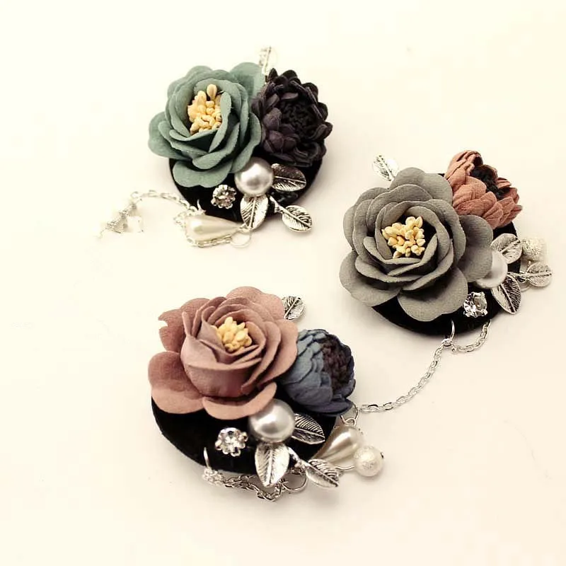 Новинка тканевые броши в виде цветов лист из сплава с искусственным жемчугом