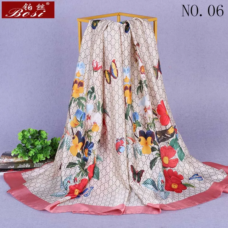 Женский шелковый шарф с цветочным принтом роскошный брендовый зимний в клетку