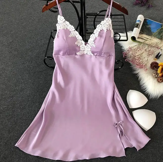 Lavender C Комплект из 4 предметов, сексуальное шелковое атласное ночное белье, Цветочный халат+ ночная рубашка+ топ-комбинация+ шорты, кружевное ночное белье, домашняя одежда для женщин - Цвет: Lavender C