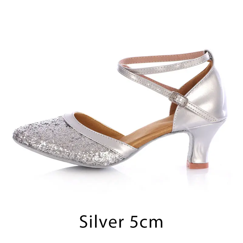 Silver2 5cm Обувь для латинских танцев, сальсы с закрытым носком для женщин/девочек, Каблук 5 см/7 см, танцевальная обувь для бальных танцев, танго,, танцевальная обувь для выступлений - Цвет: Silver2 5cm