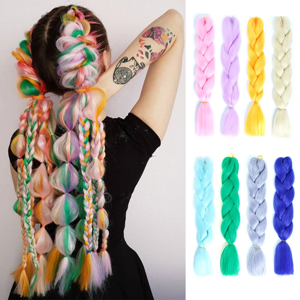 YYOUFU 24 дюймов Крупногабаритные косички Омбре розовый фиолетовый красный