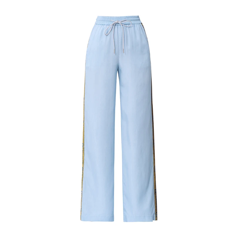 Women Tencel Wide Leg Pants 2019 Summer High Waist Lace Up Striped Loose Full Length Sequin Woman Plus Size 5XL Trousers Женская