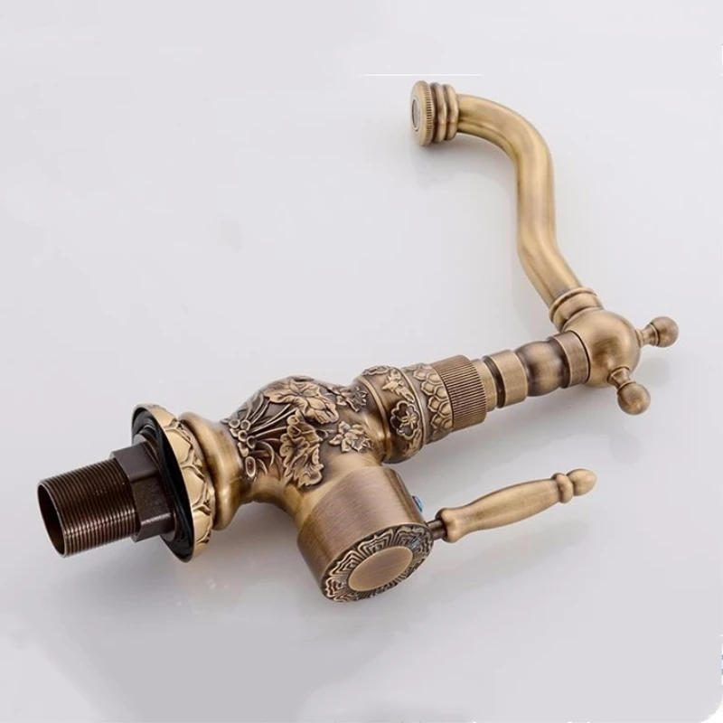 

Antique Basin Faucets Carved Faucet Bathroom Accessories Brass Swivel Vintage Hot and Cold Mixer Sink Taps Classic Tap S79-342