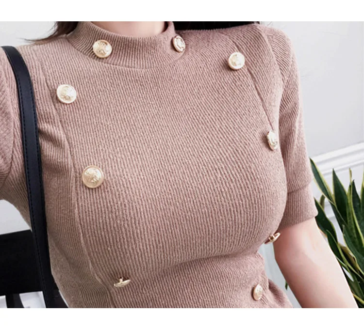 Temperament Lady Dresses Women Spring Design Sexy Bandage Sheath Mini White Knitted Double Button Tunic Sweater Dress 170D