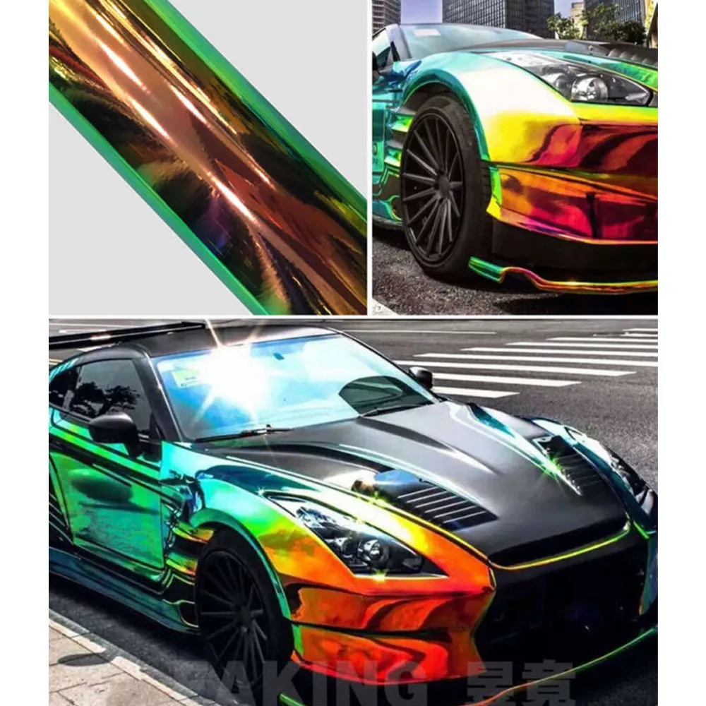 Black Backing Holographic Rainbow Neo Chrome Car Vinyl Wrap Bubble Free Sticker 54.3''x197'' |