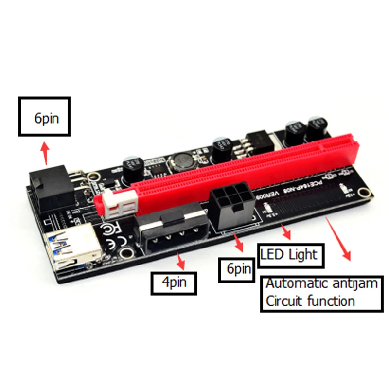 10 шт./лот VER 009s PCI-E Райзер-карта 1x 4x 8x 16x USB 3 0 плата расширения для майнинга 6pin