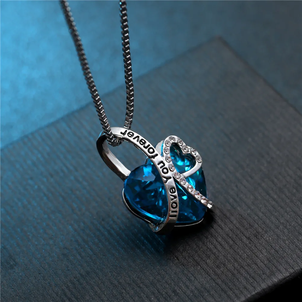 GB i love you forever ocean сердце Персиковое Кристальное ожерелье длиной до ключиц с