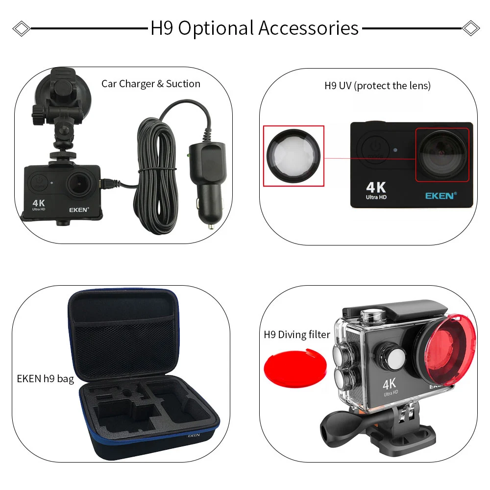 Экшн-камера eken H9 H9R wifi 4 K/30FPS 1080 p/60fps 720 P/120FPS Ultra HD мини-камера для подводной съемки Водонепроницаемая спортивная видеокамера