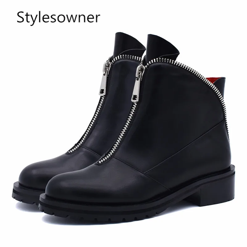 Женские ботильоны с круглым носком Stylesowner осенне зимние на толстом каблуке