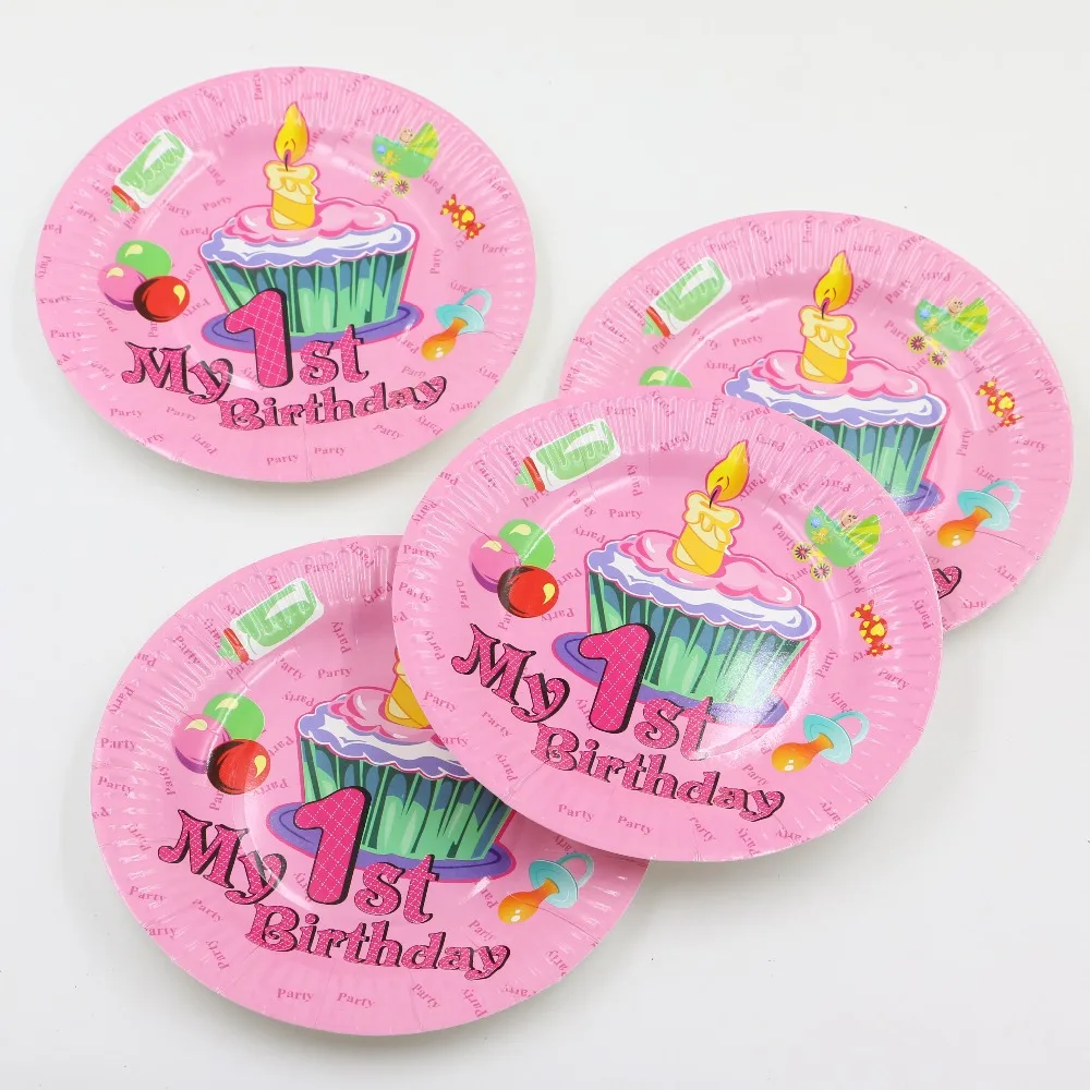 Дети сувениры 1 st День рождения Бумага пластин украшения Baby Shower посуда счастливое