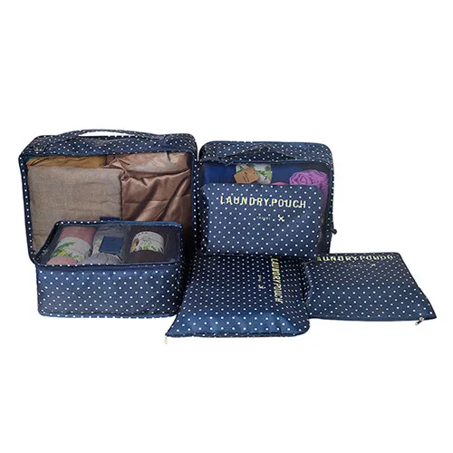 Navy Dot 6 шт./компл. дорожные сумки женская одежда косметические сортировки, хранилище, сумочка, Портативный Упаковка куб Организатор багажные аксессуары для ванной комнаты - Цвет: Navy Dot
