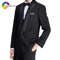 black groom tuxedo men suits wedding satin shawl lapel custom made slim fit best man blazer jacket pants 2piece terno masculino