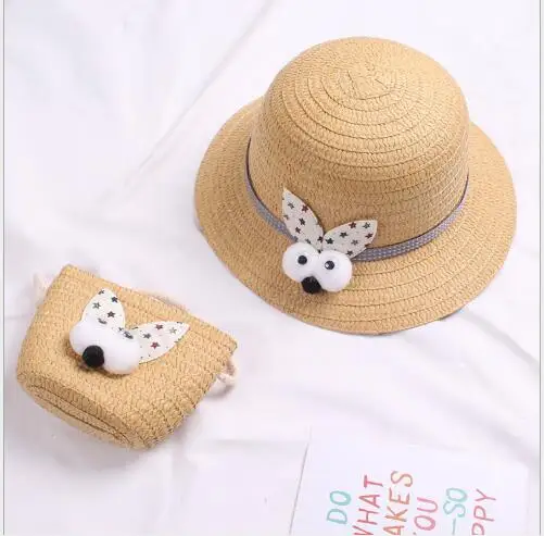 A-4Bag with hat Летняя популярная новая забавная головка кролика детская соломенная шляпа для девочек шапка принцессы дорожная Студенческая пляжная шляпа с полями из двух предметов - Цвет: A-4Bag with hat