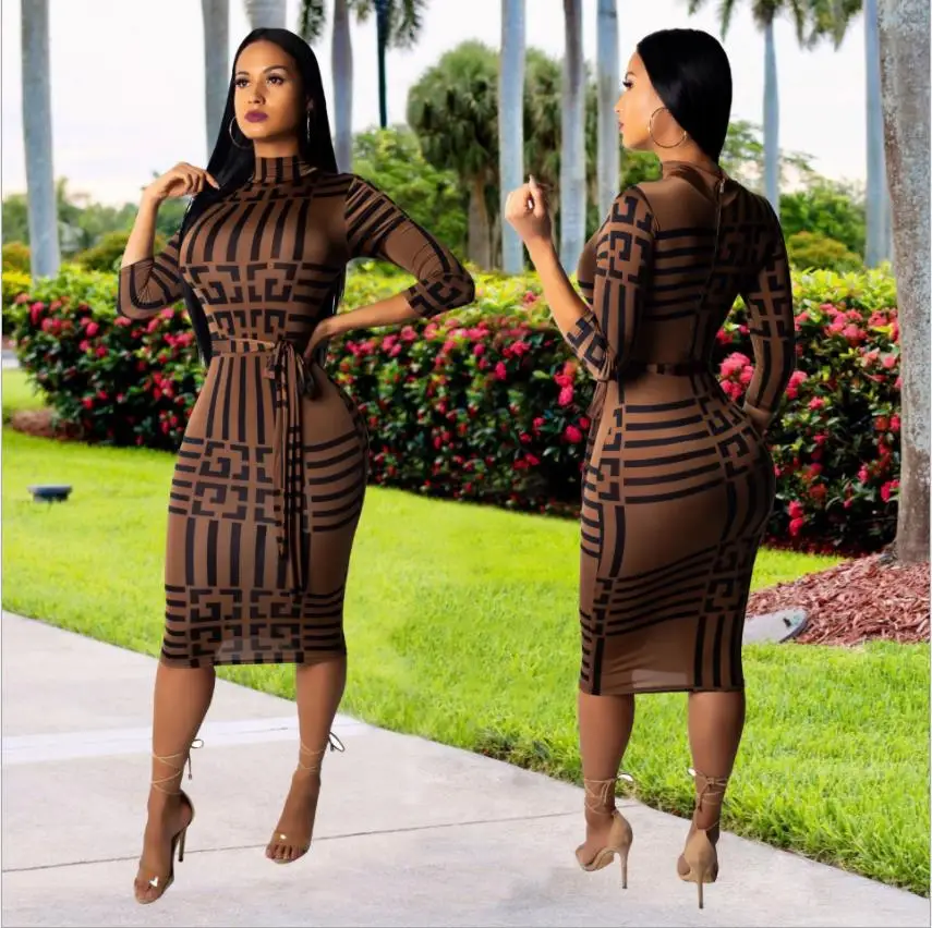 Dashiki Traditional African Women Midi Pencil Dress Elegant Casual Bodycon Female Fashion Sexy Party Office Turtleneck | Тематическая