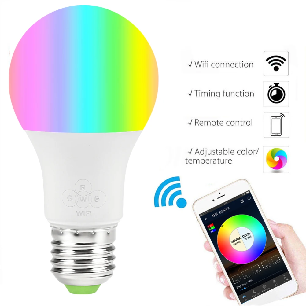 6 5 W E27 Волшебная умная WIFI лампа RGB Светодиодная с регулируемой яркостью