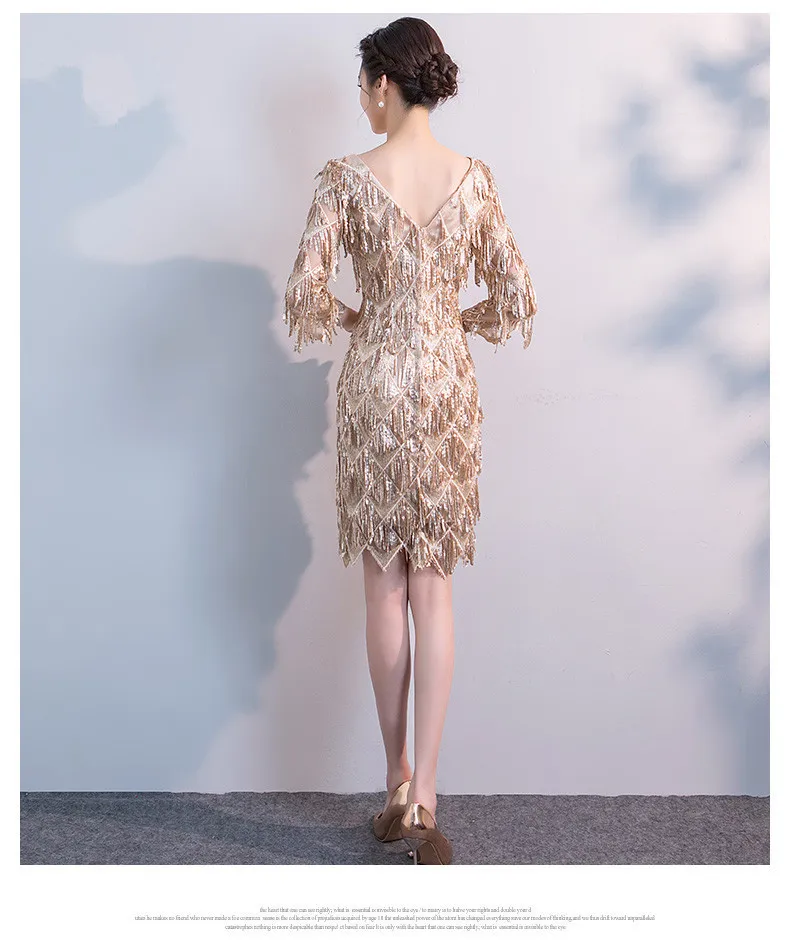 

Mermaid Short Evening Dresses 2020 Gold Sequins Dresses Elegant Abendkleider Robe De Soiree Half Sleeves Prom Party Gowns