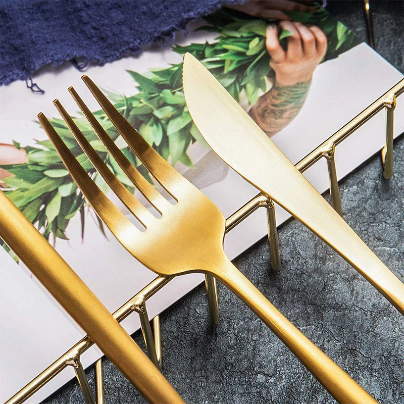 4 Pieces Spanish Stainless Steel Flatware Set, Knife Fork Spoons, Travel Camping Cutlery Set, Reusable Lunch Box Utensils