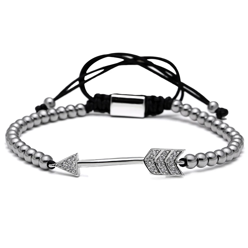 Mcllroy Золотой Круглый бисер мужской браслет прозрачный Циркон Pave Arrow Charm Braiding