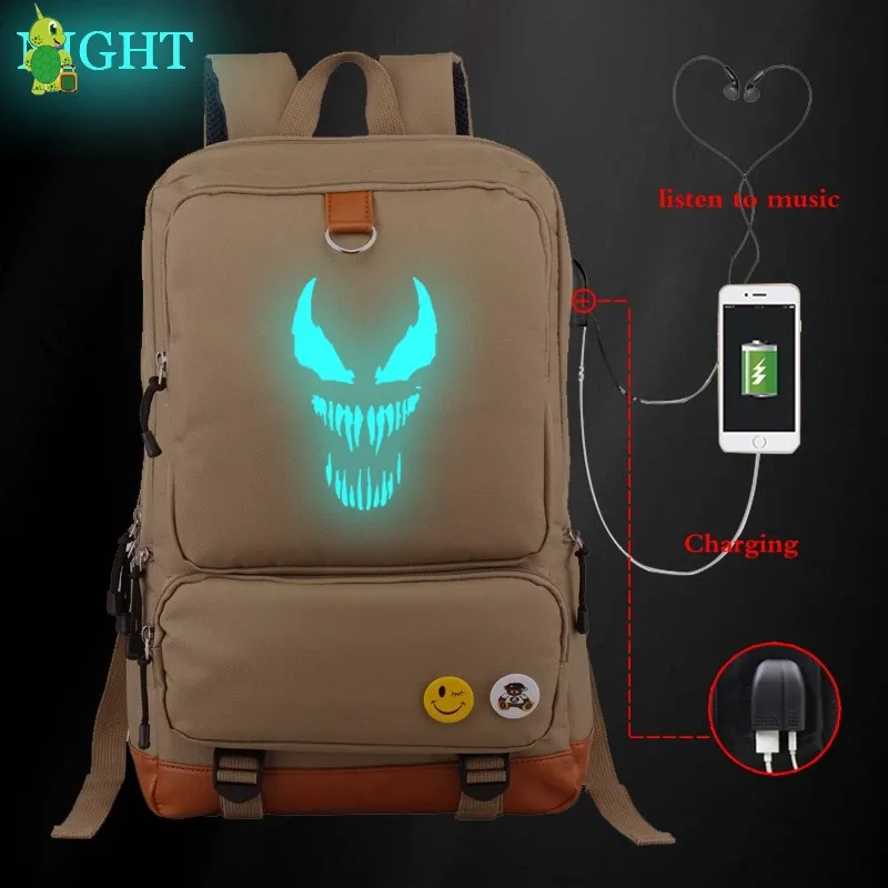 10 Рюкзак Venom Eddie Comics Hero с USB зарядкой, школьные сумки для подростков, светящийся женский и мужской рюкзак для ноутбука, большой рюкзак для путешествий - Цвет: 10
