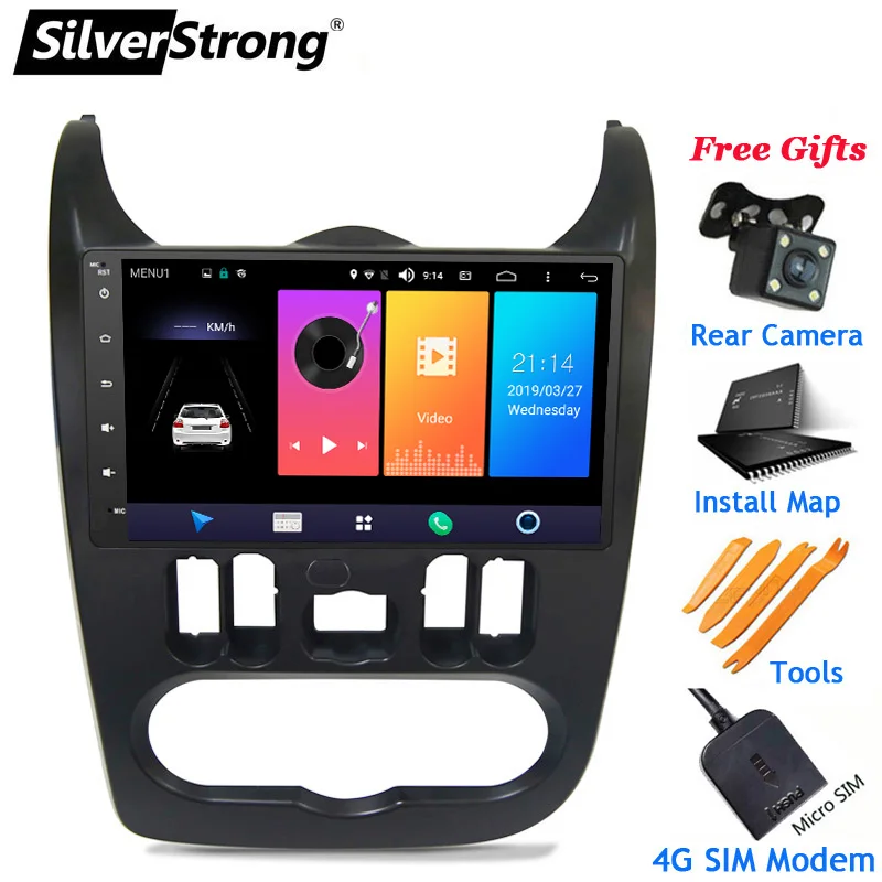 BLACK SilverStrong 4G модем Android9.0 9 дюймов Радио Android автомобильный gps для Renault Logan I Sandero Lada Lergus Dacia Duster - Цвет: BLACK