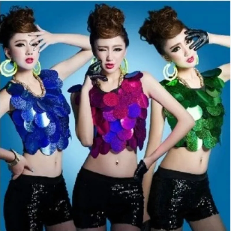 Женский костюм для бальных танцев блестящий короткий топ с блестками |