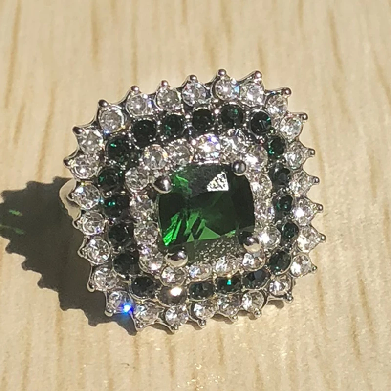 

Wedding Green Stone Ring Engagement Square White Crystal Ring Laides Party Rings For Women Jewelry Anillos Mujer