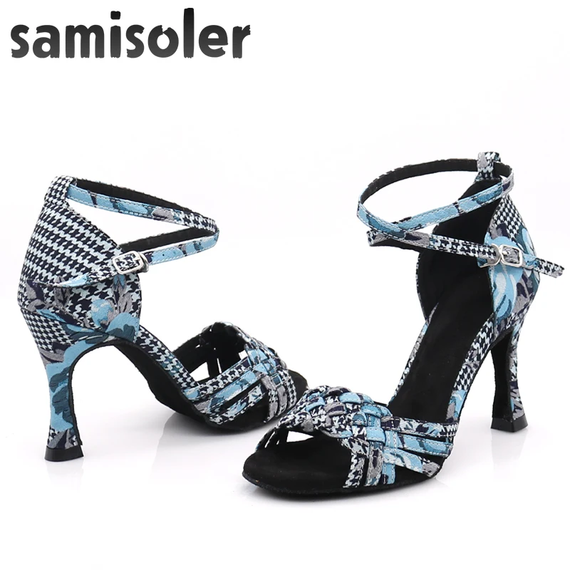 Samisoler/Новинка года; женская обувь для латинских танцев; атласные сандалии; женская обувь для латинских танцев; обувь на высоком каблуке с мягкой подошвой и прямым каблуком