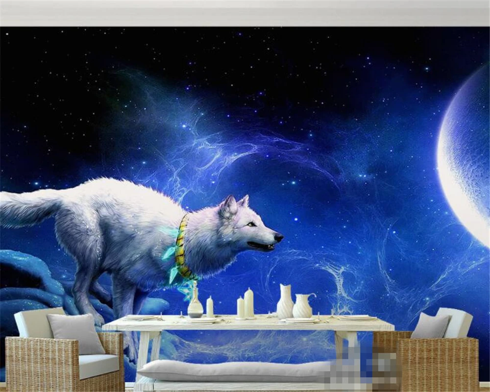 Beibehang white wolf and moon art 3d wallpaper gaming room living room  painter home decoration wall wallpaper papel de parede