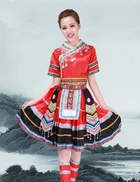 2015 танцевальный костюм для девочек женская одежда Hmong Miao древнее традиционное