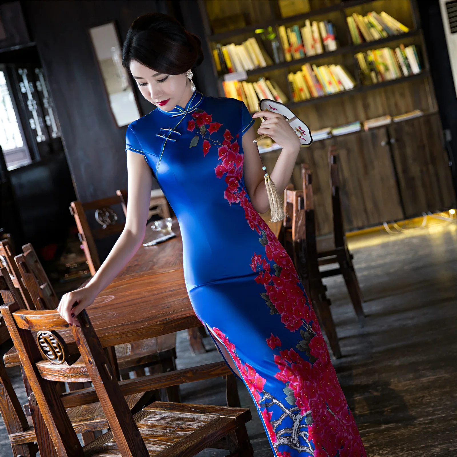 Традиционное кружевное платье Ципао в китайском стиле длинный Шелковый с