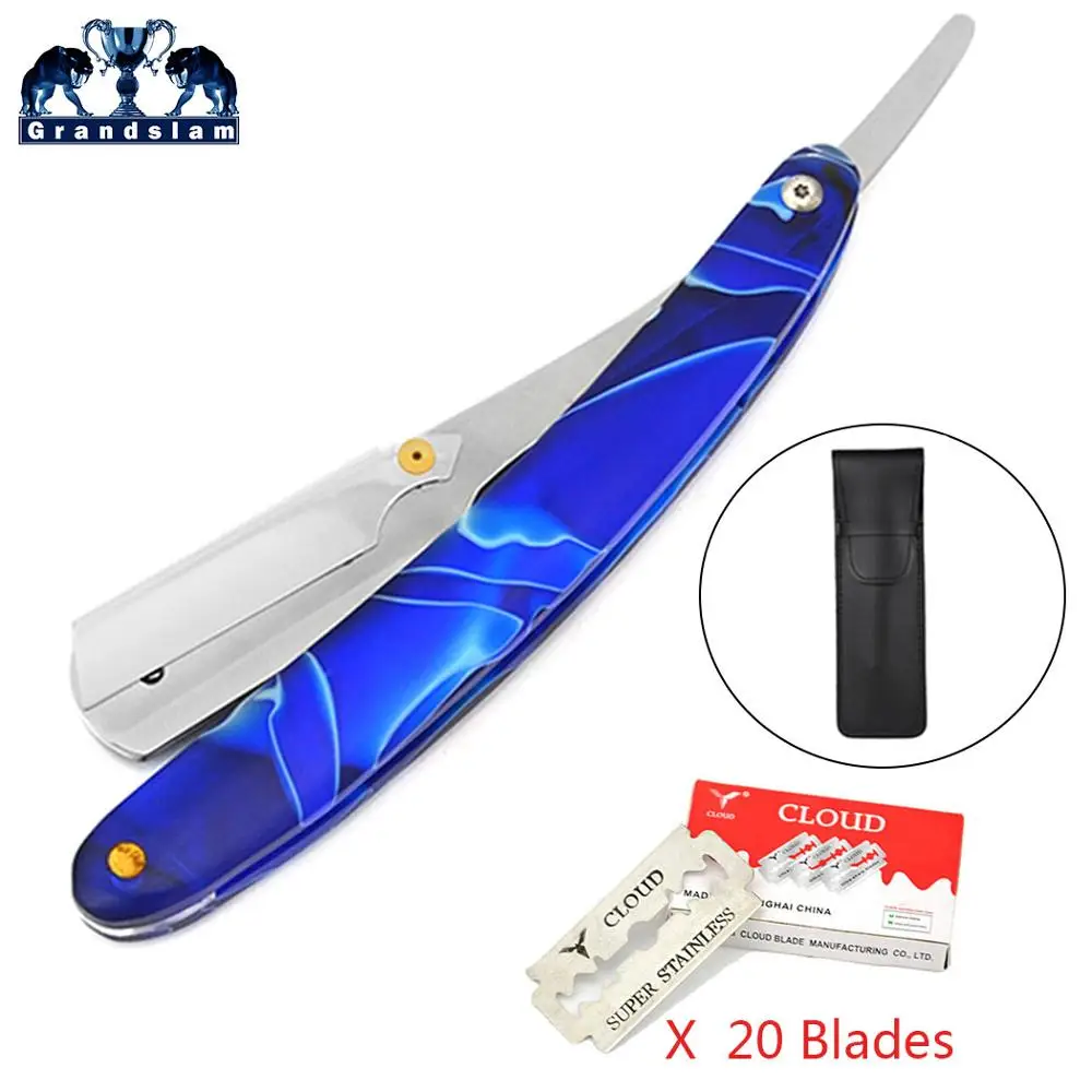 Blue Razor Grandslam парикмахерское бритвенное лезвие для бровей с прямым краем бритва 20 сменных лезвий ручной складной бритвенный нож мужской инструмент для укладки - Цвет: Blue Razor