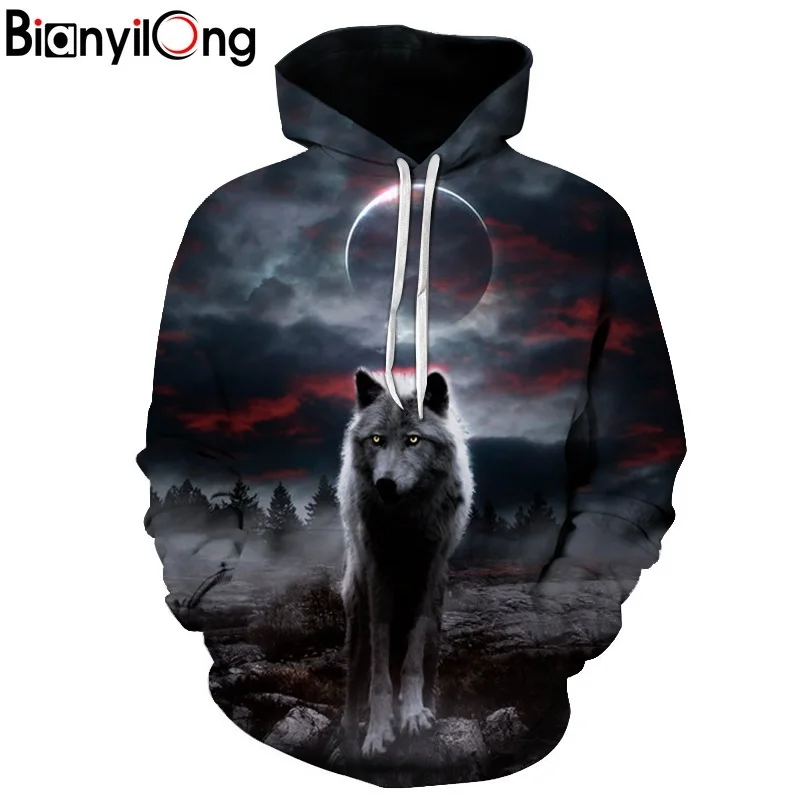

Night Space Galaxy Sweatshirts Men/women Tracksuits Tops Print Galaxy Wolf Hooded Hoodies Thin Autumn Sweatshirts